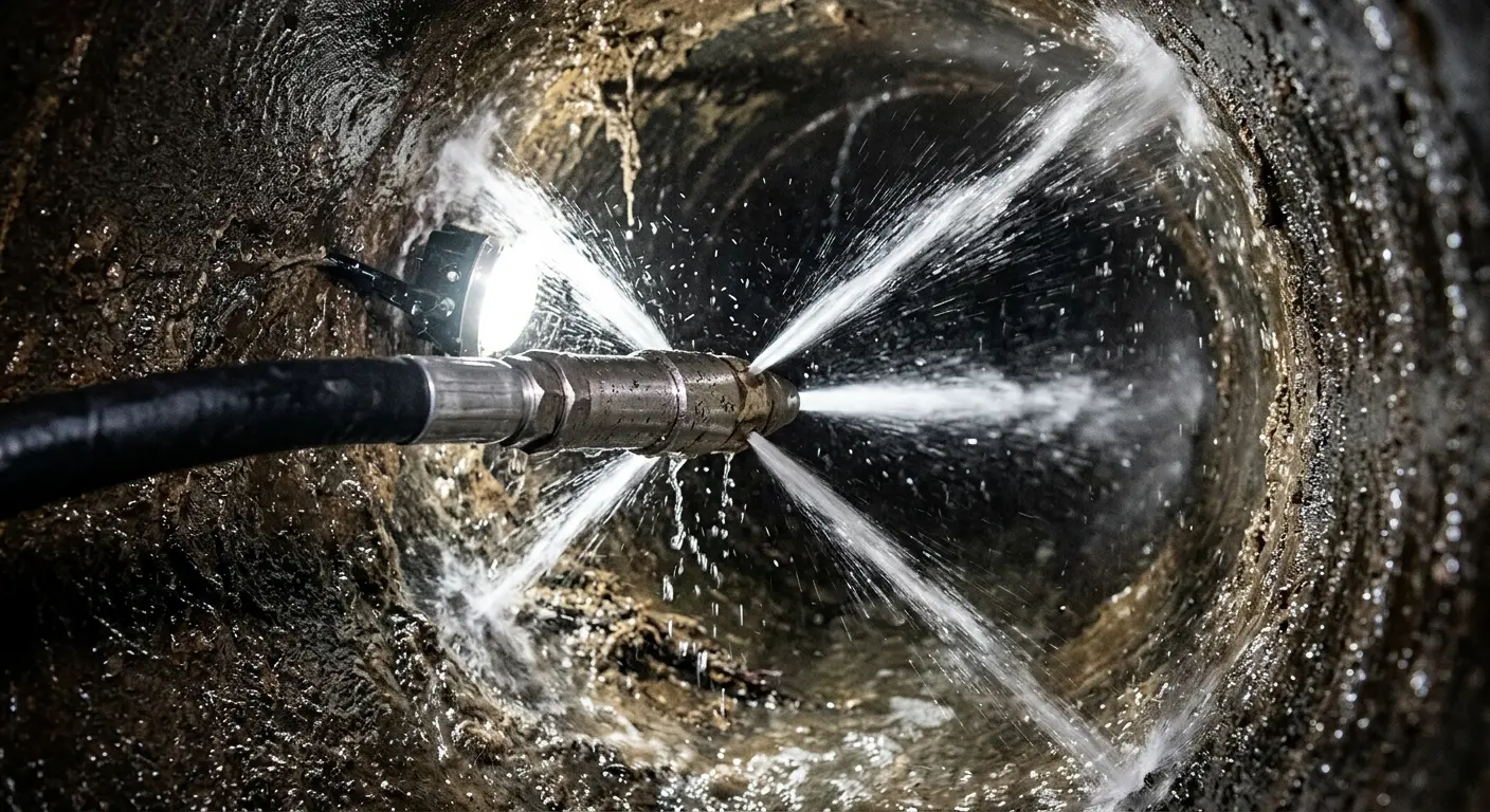 High-pressure hydro jetting nozzle cleaning sewer pipe for Sewer Cleanout in Sylvania